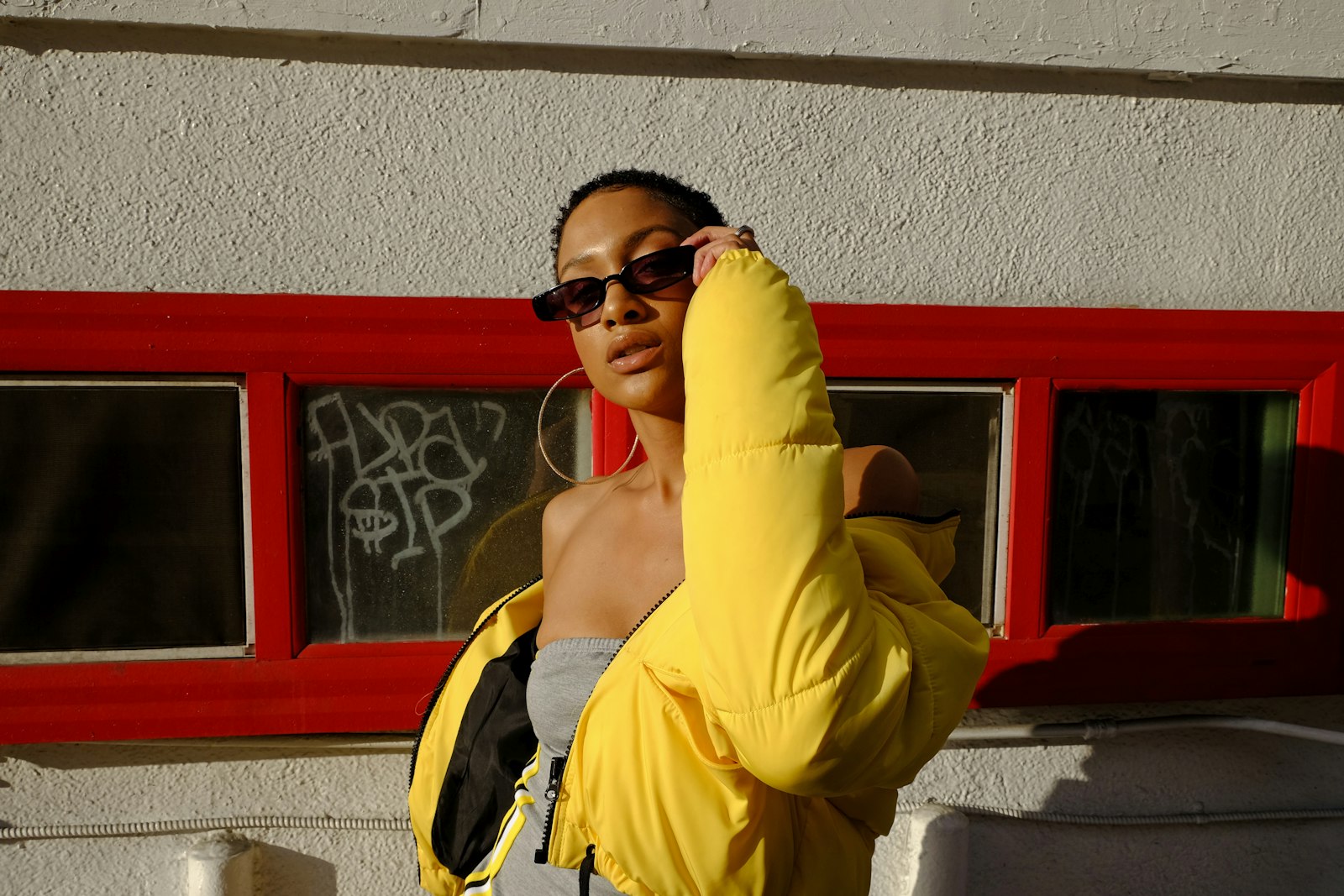 Fashion model in curated streetwear